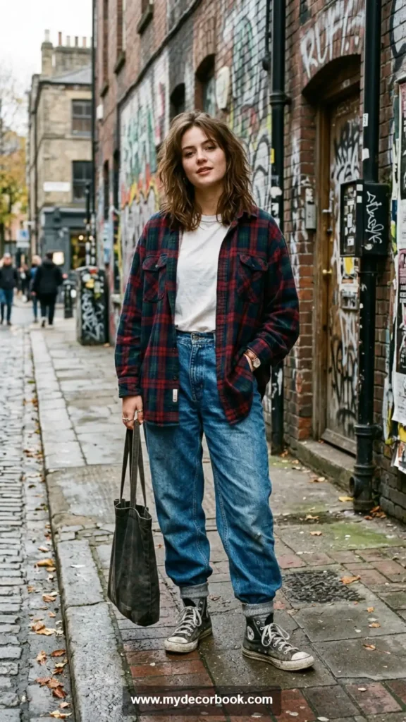 2. Plaid Flannel Shirt With Baggy Jeans