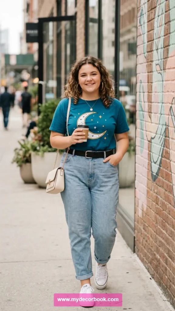 2. Plus Size T Shirt With High Waist Mom Jeans