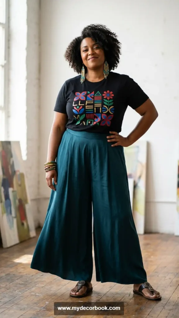 20. Graphic Tee With Plus Size Palazzo Pants