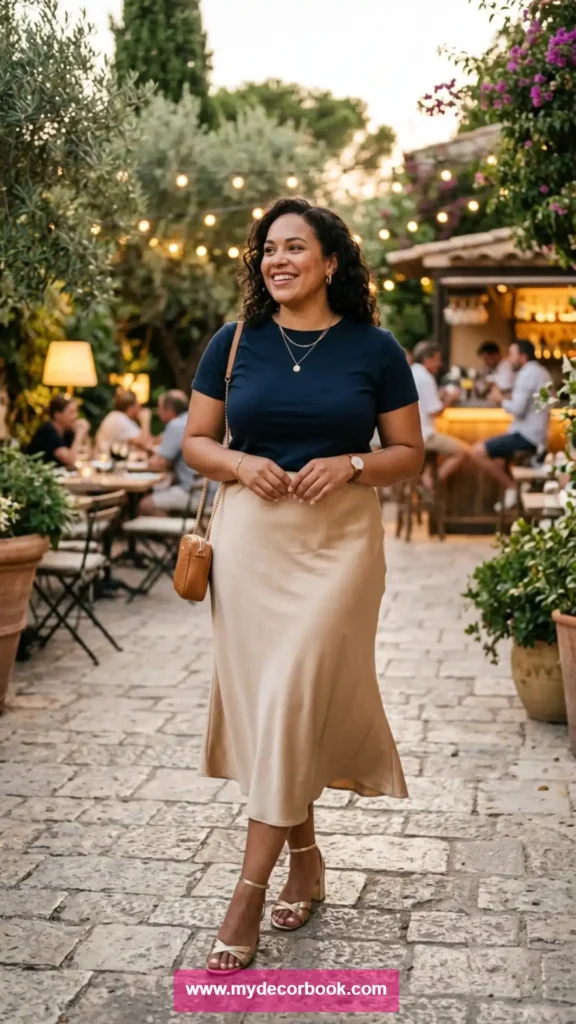 20. T-Shirt With Satin Midi Skirt