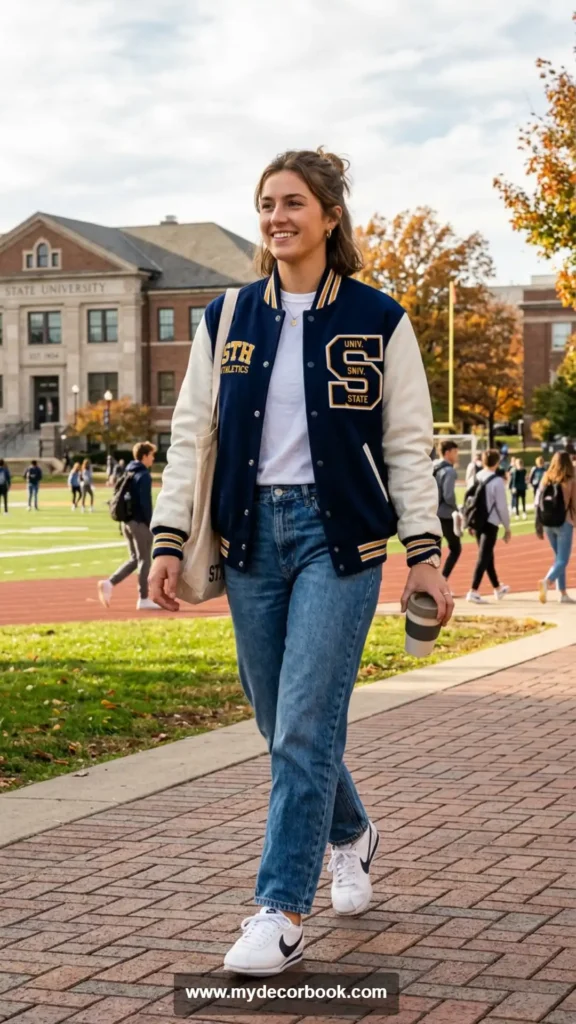 20. Varsity Jacket With Relaxed Denim
