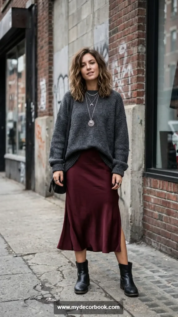 21. Slip Skirt With Chunky Sweater