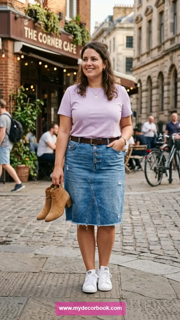 21. T Shirt With Denim Skirt
