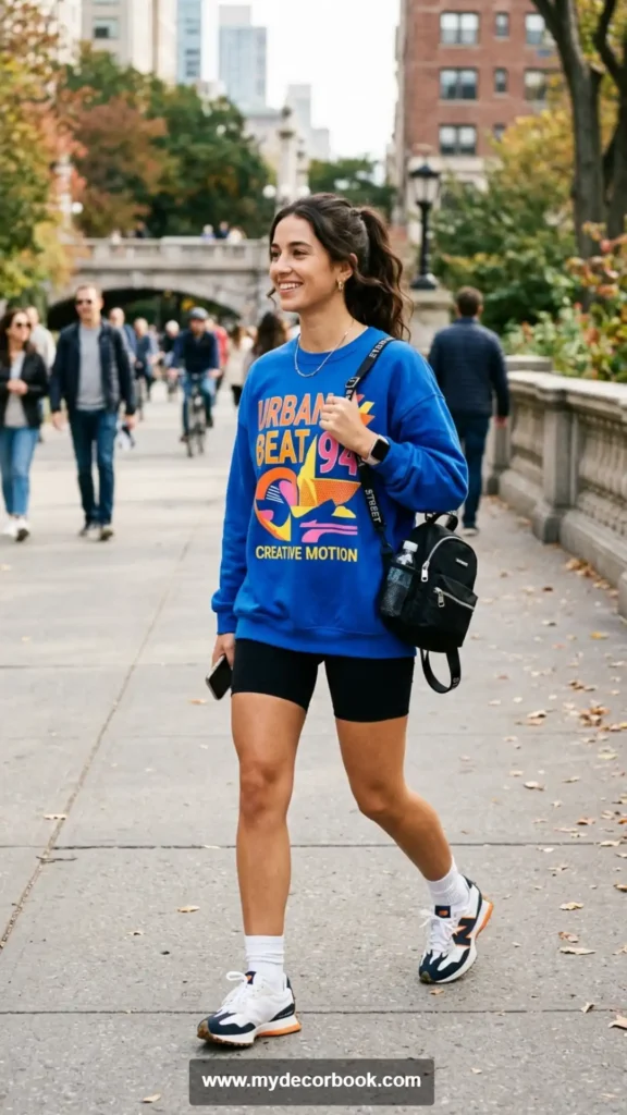 22. Graphic Sweatshirt With Bike Shorts
