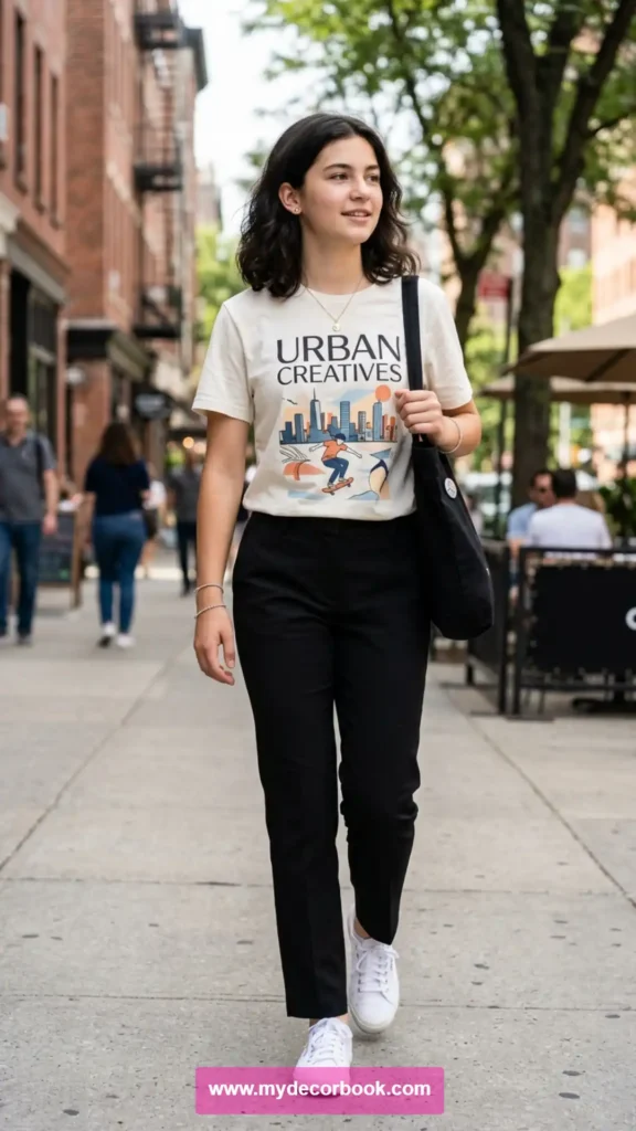22. Printed T Shirt With Neutral Pants