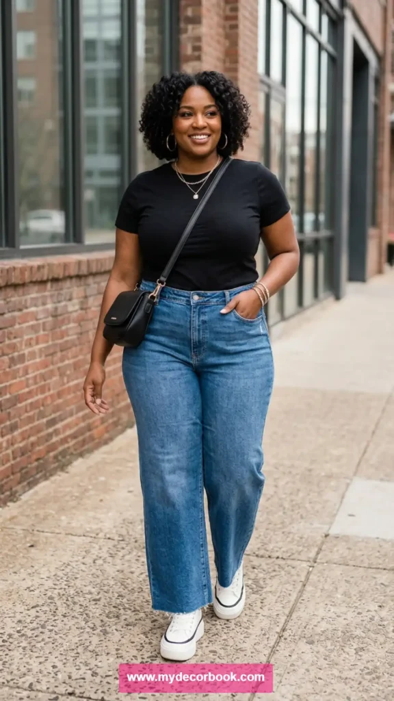 22. T-Shirt With Wide-Leg Jeans
