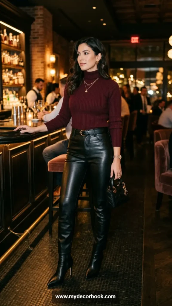 23. Ribbed Sweater With Leather Pants