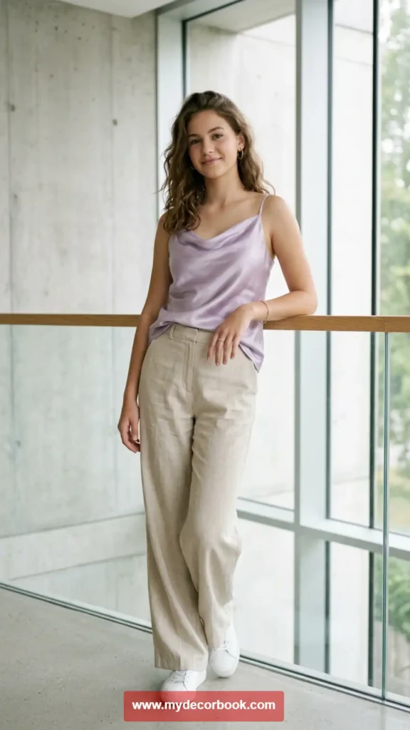 23. Satin Top with Casual Pants