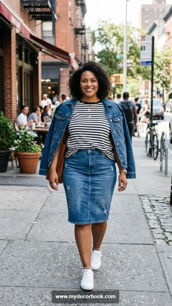24. Oversized T Shirt with Denim Skirt for Everyday Style