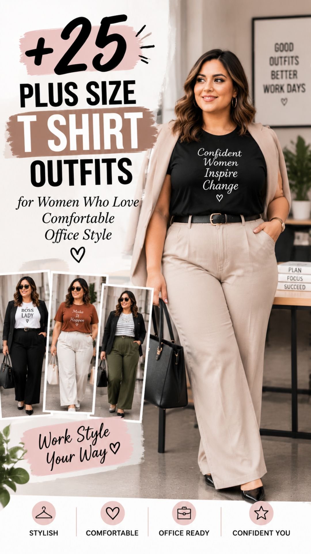 25 Plus Size T Shirt Outfits for Women Who Love Comfortable Office Style