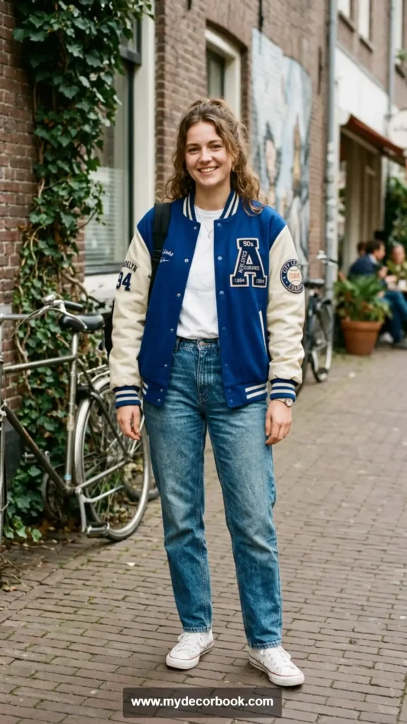 26. Varsity Jacket With Casual Basics