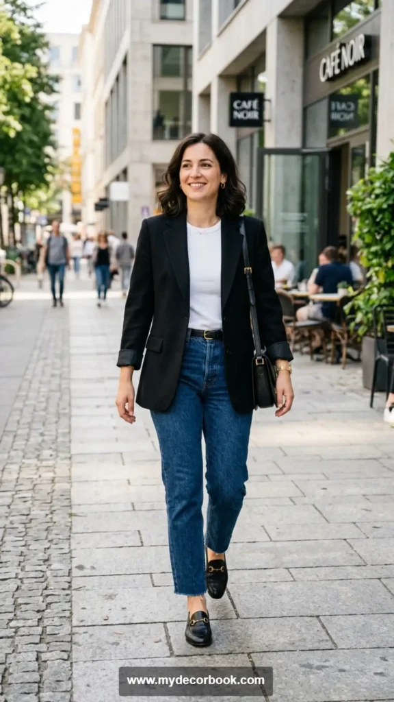 28. Black Blazer With Denim