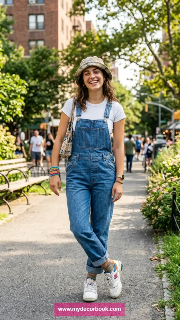 28. T Shirt With Denim Overalls