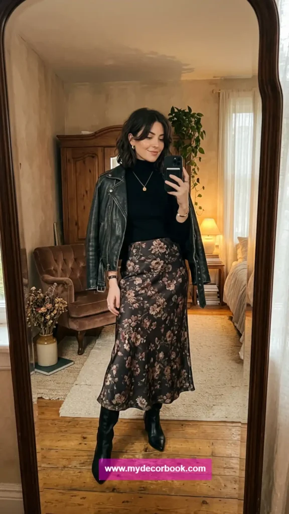 3. Black Turtleneck With Slip Skirt