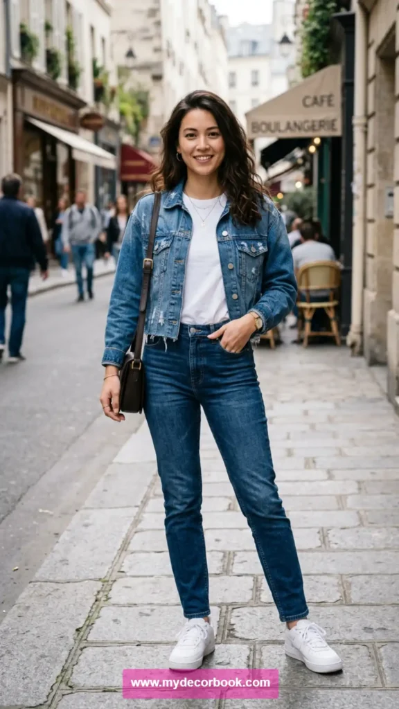3. Cropped Jacket Over A Basic T Shirt