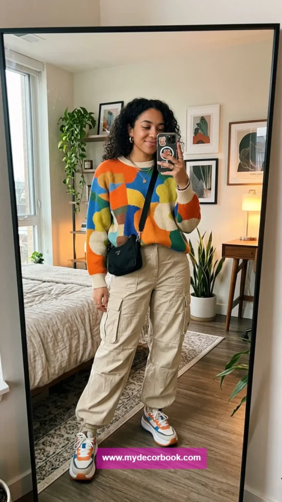 3. Oversized Sweater With Baggy Cargo Pants