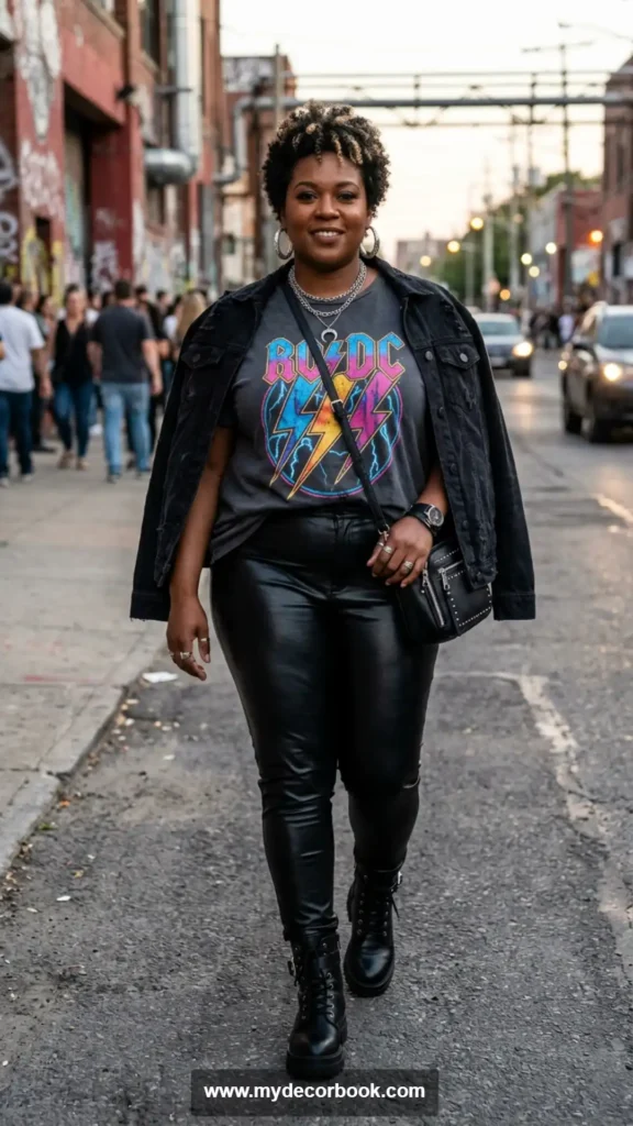 3. Plus Size Graphic Tee With Leather Pants