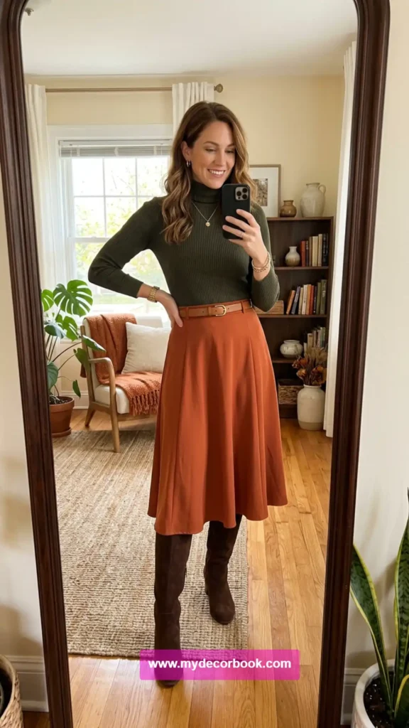 3. Ribbed Turtleneck With Midi Skirt