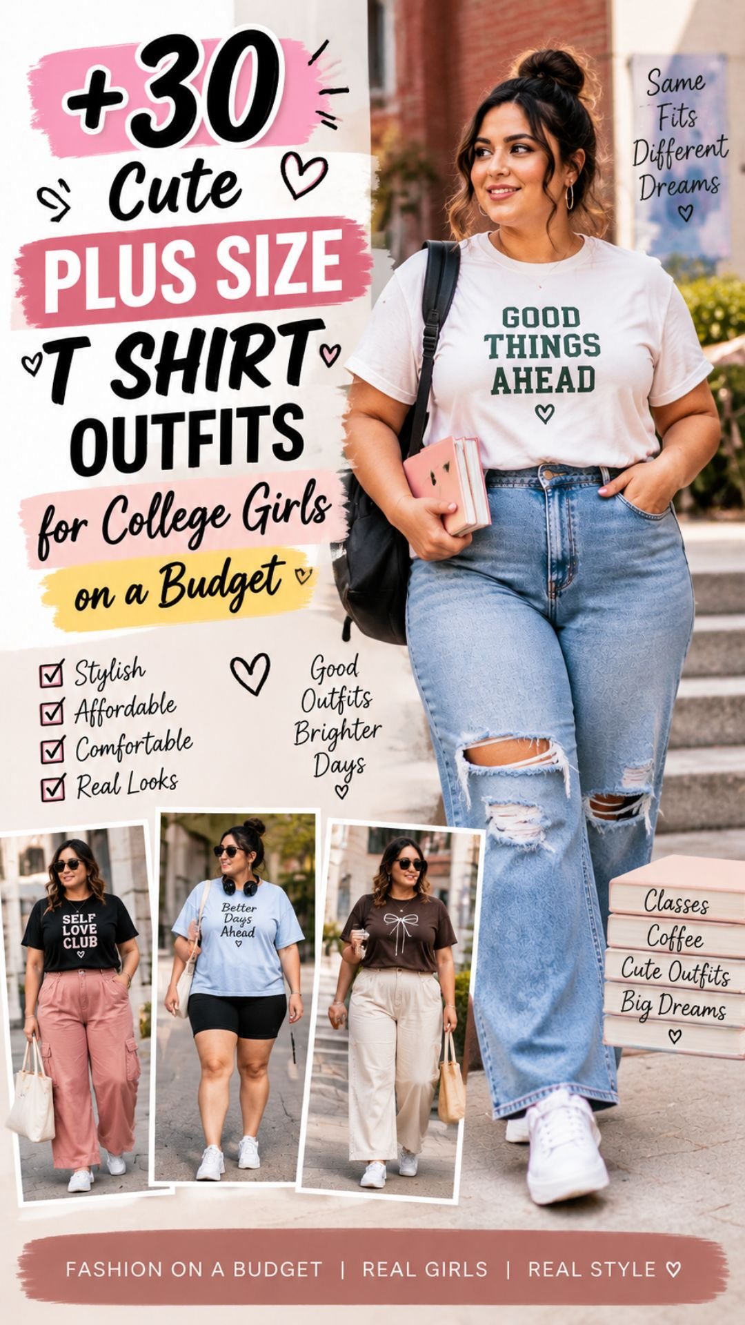 30 Cute Plus Size T Shirt Outfits for College Girls on a Budget