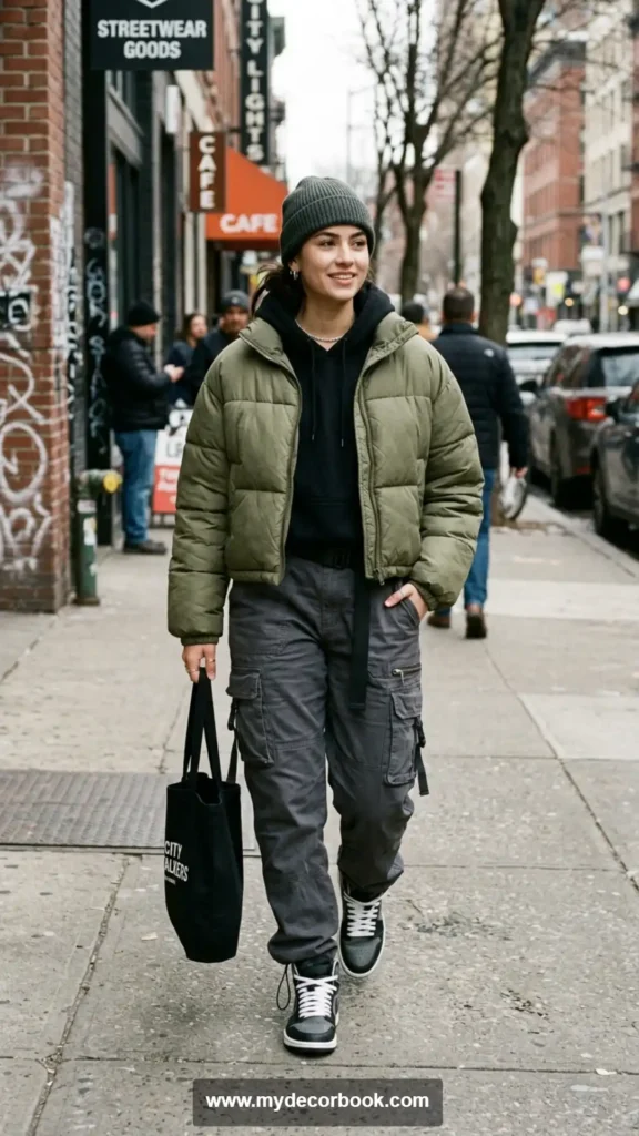 31. Puffer Jacket With Cargo Pants