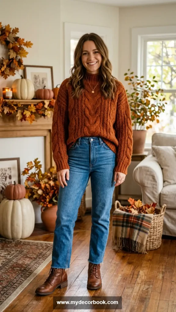 4. Chunky Sweater With Straight-Leg Jeans
