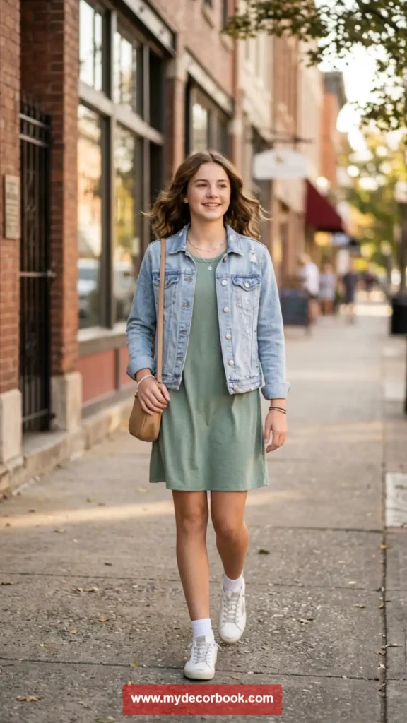 4. Denim Jacket Over a Basic Dress