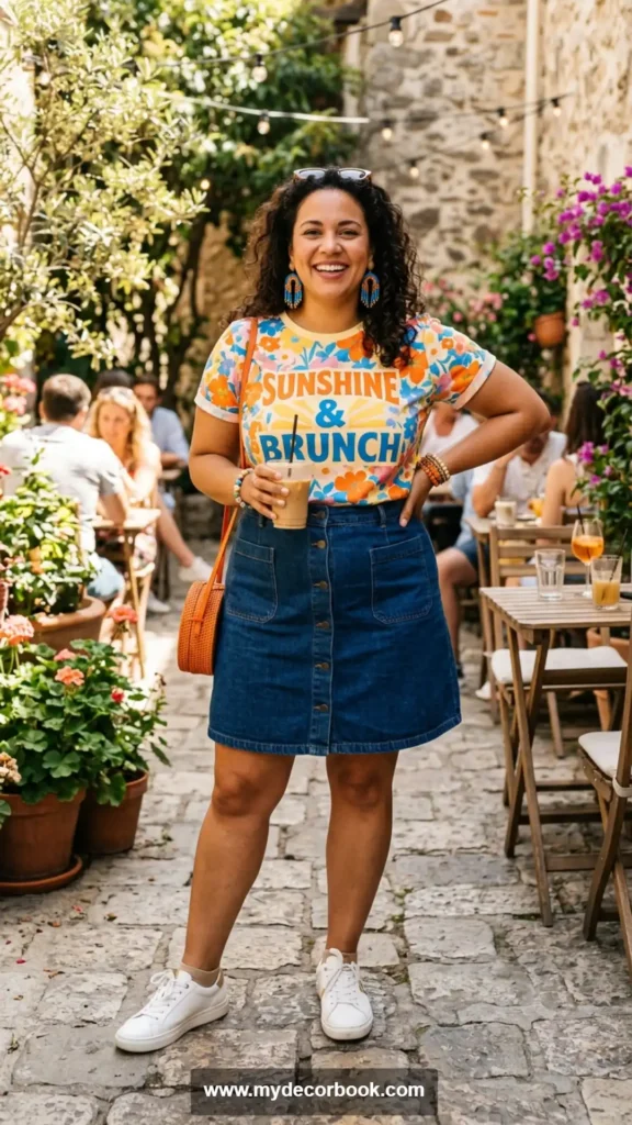 4. Graphic T Shirt And Plus Size Denim Skirt
