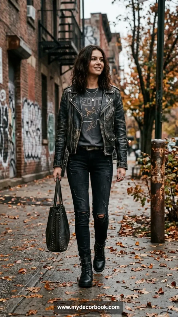 4. Leather Jacket With Vintage Graphic Tee