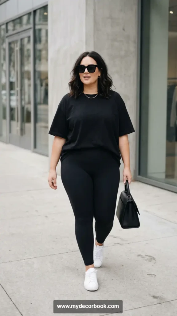 4. Oversized Black T Shirt with Leggings for Minimalist Fashion