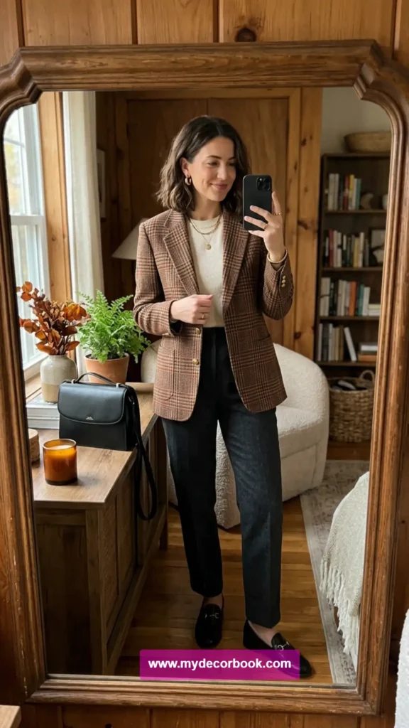 4. Plaid Blazer With Neutral Basics