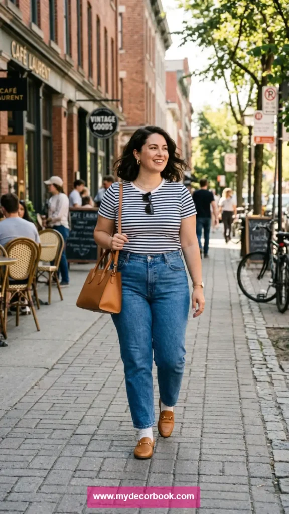 4. Striped T Shirt With Mom Jeans