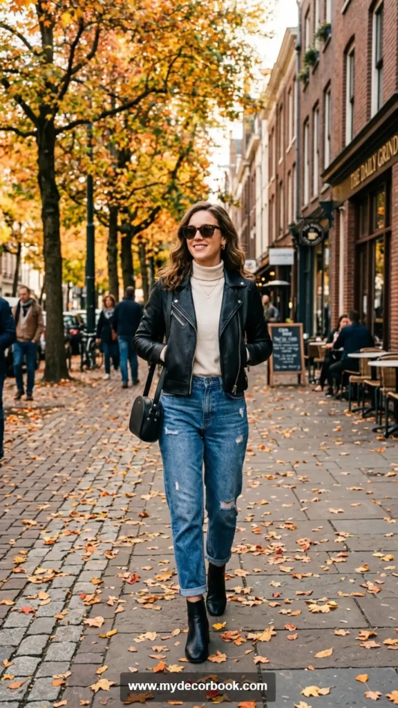 5. Leather Jacket With Mom Jeans