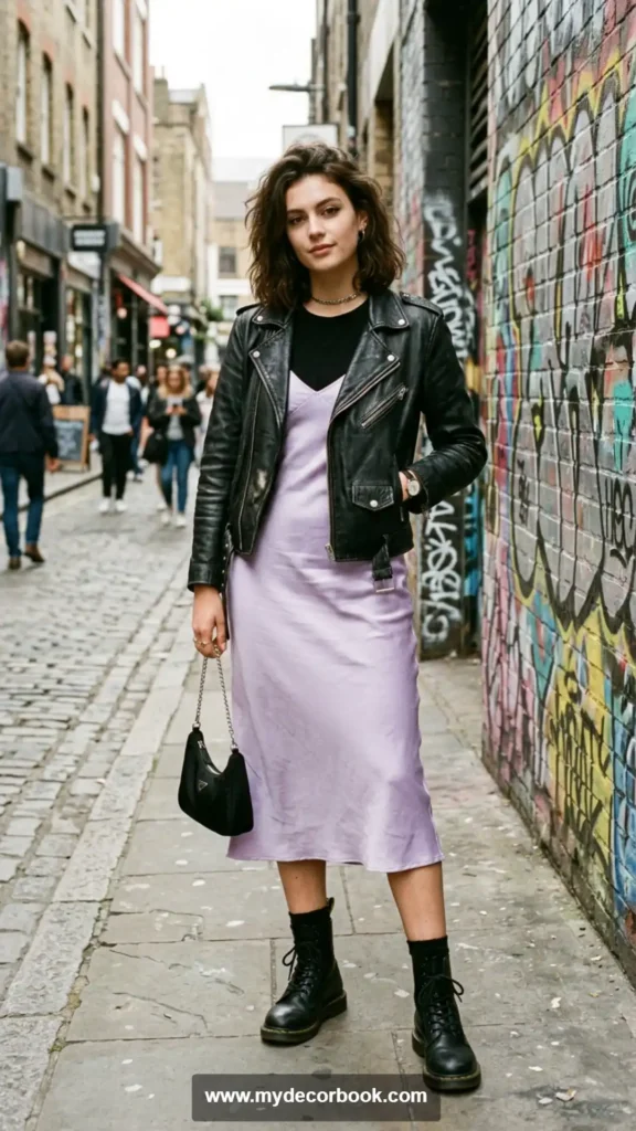 5. Leather Jacket With Slip Dress
