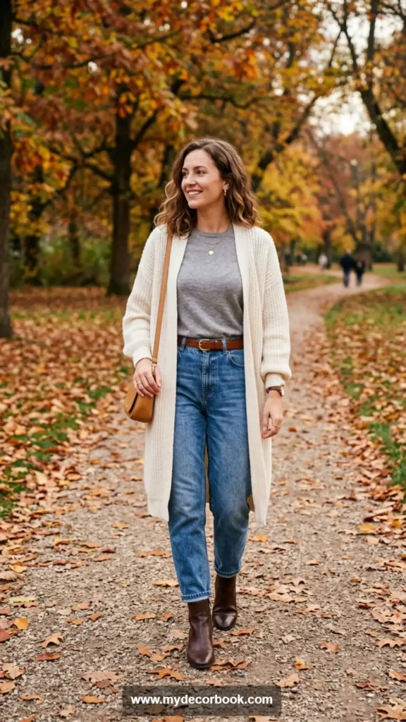 5. Long Cardigan With Mom Jeans