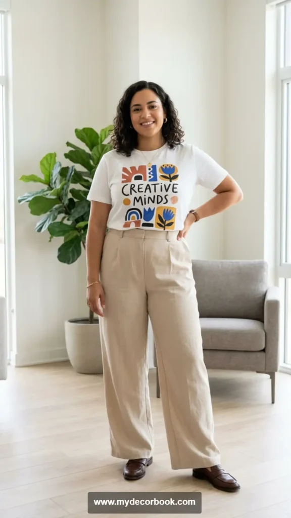 5. Plus Size Graphic Tee With Wide Leg Trousers