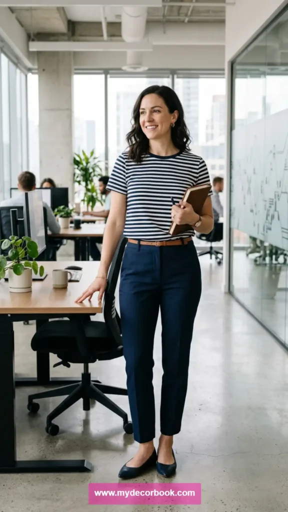 5. Striped T Shirt With Navy Pants