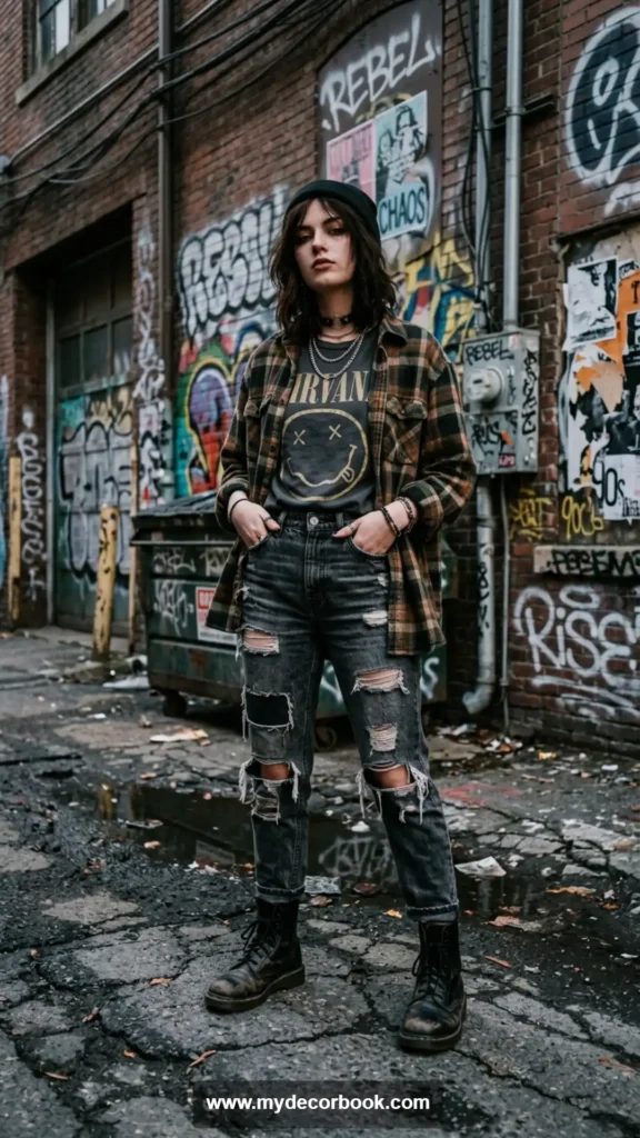 6. Flannel Shirt With Distressed Denim