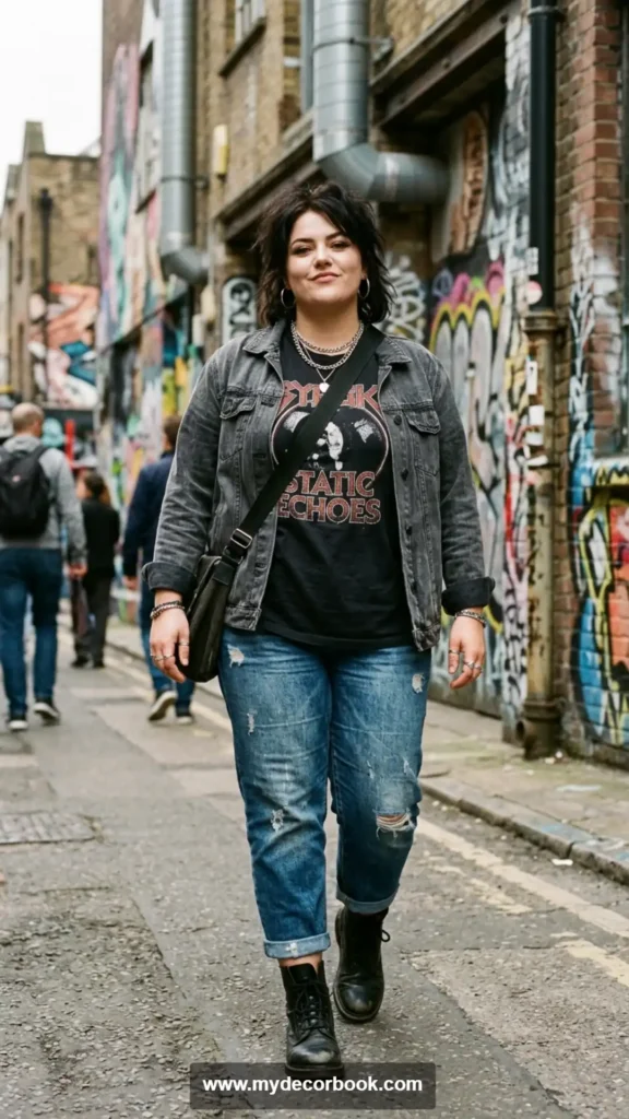 6. Graphic Band Tee With Plus Size Distressed Jeans