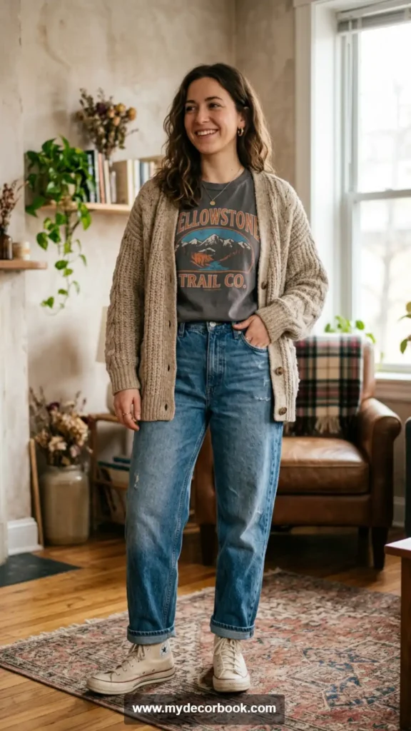 6. Graphic Tee With Oversized Cardigan