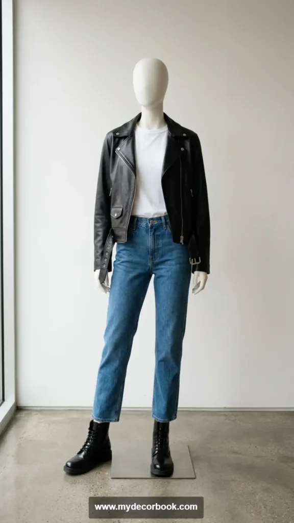 6. Leather Jacket With Simple White Shirt