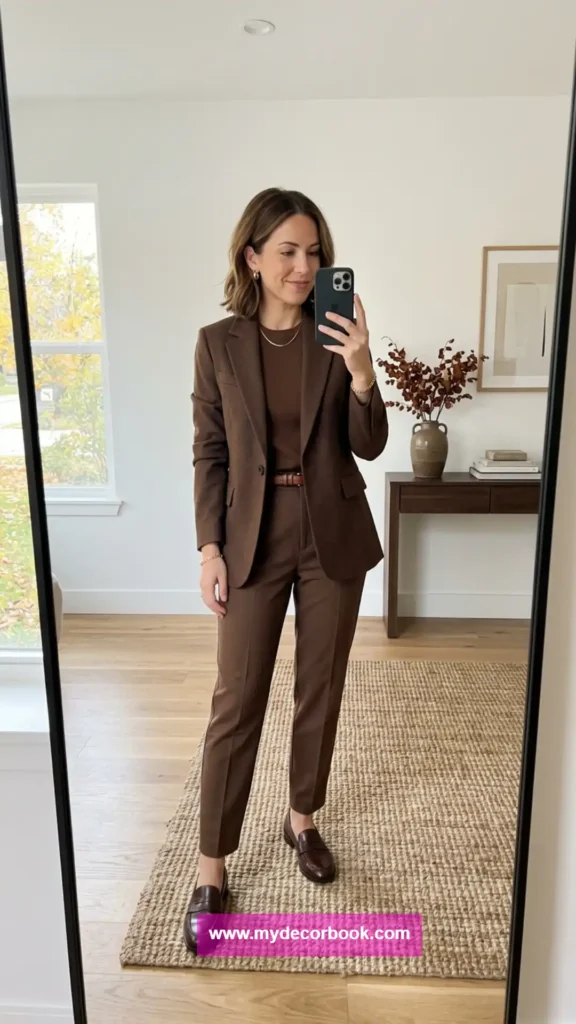 6. Monochrome Brown Fall Work Outfit