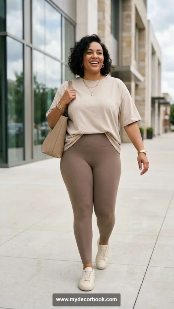 6. Neutral Beige T-Shirt with Matching Leggings for Minimalist Style