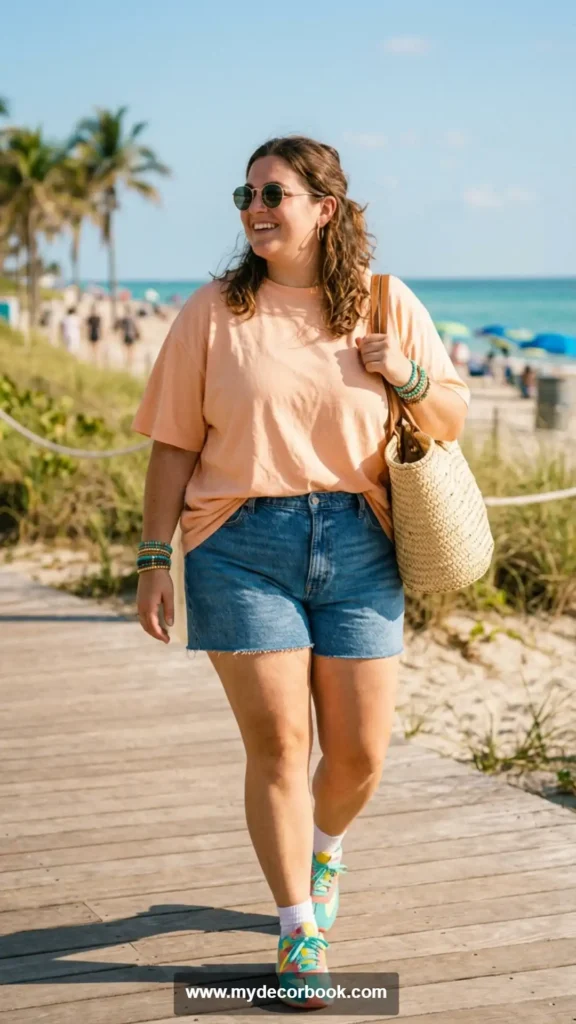 6. Oversized T Shirt with Denim Shorts for Summer Days