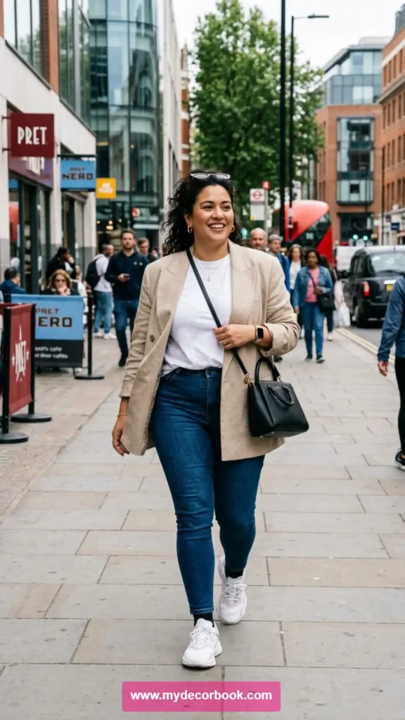 6. Plus Size T Shirt And Blazer Street Style Look
