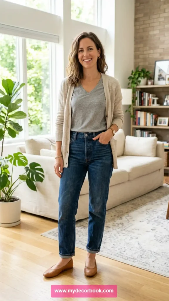 6. V Neck T Shirt With Straight Leg Jeans