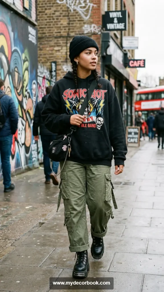 7. Band Hoodie With Cargo Pants