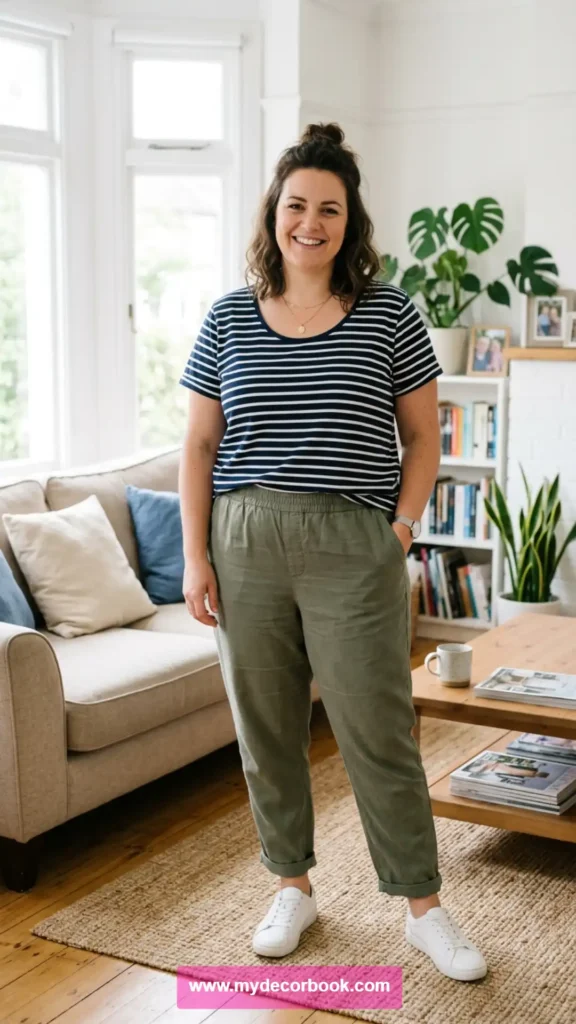 7. Plus Size Striped T Shirt With Casual Pants