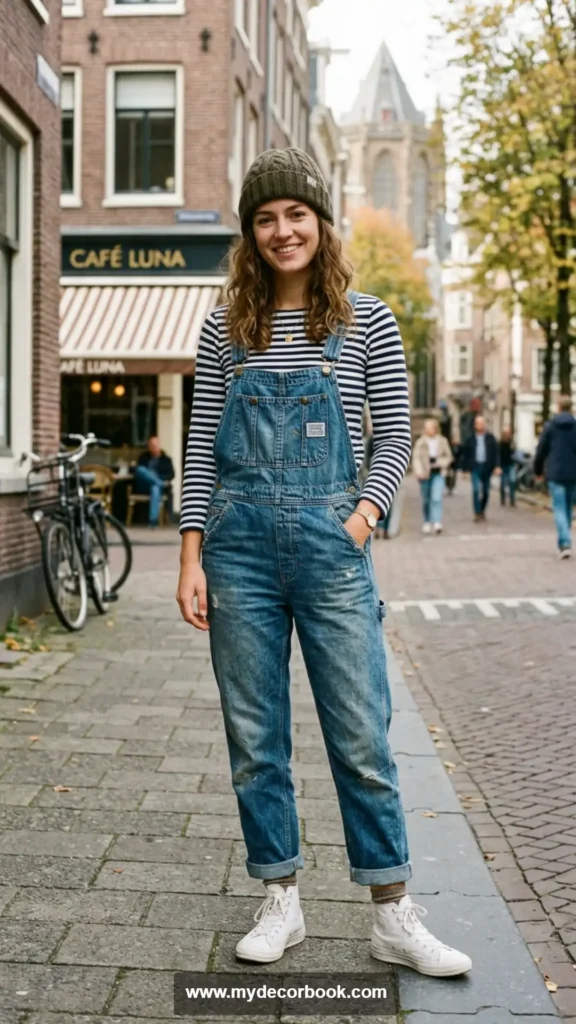 8. Denim Overalls With Long Sleeve Shirt