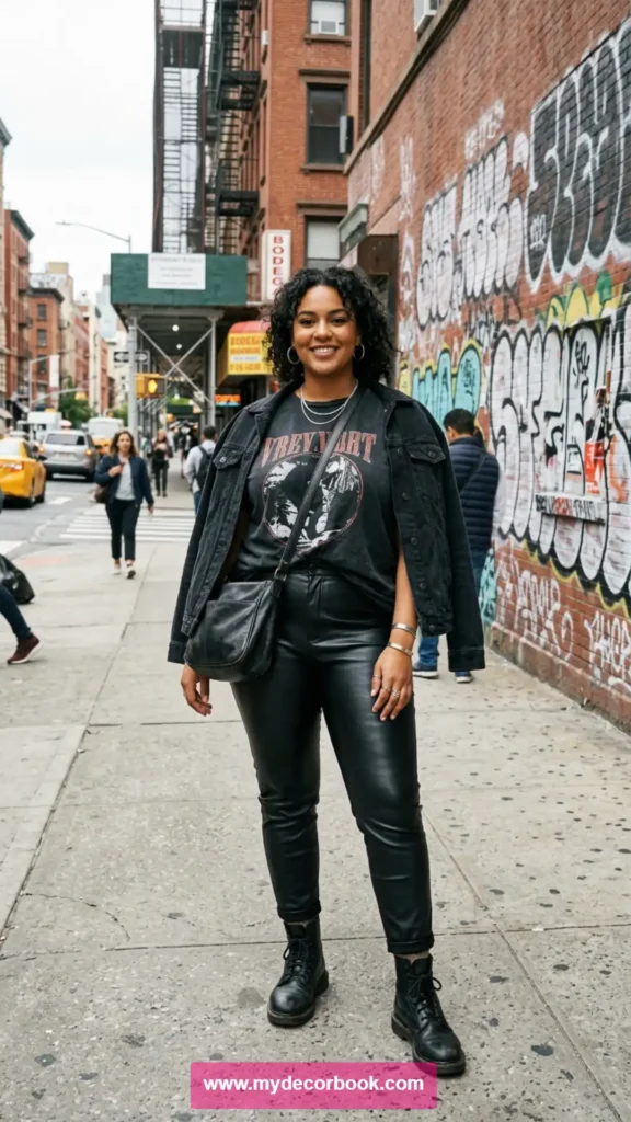 8. Plus Size T Shirt With Leather Pants