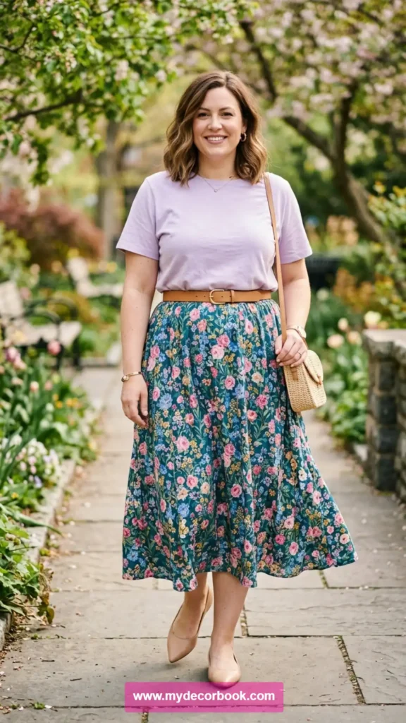8. Plus Size T Shirt With Midi Skirt
